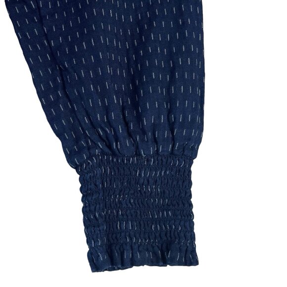 LOFT Womens Blouse Size Small Mock Neck Elastic Cuffs Ruffles Long Sleeves Blue - Picture 2 of 6